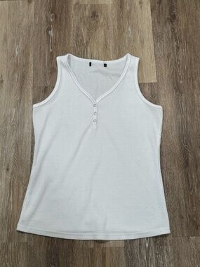 White Ribbed V-Neck Tank Top with Snap Placket